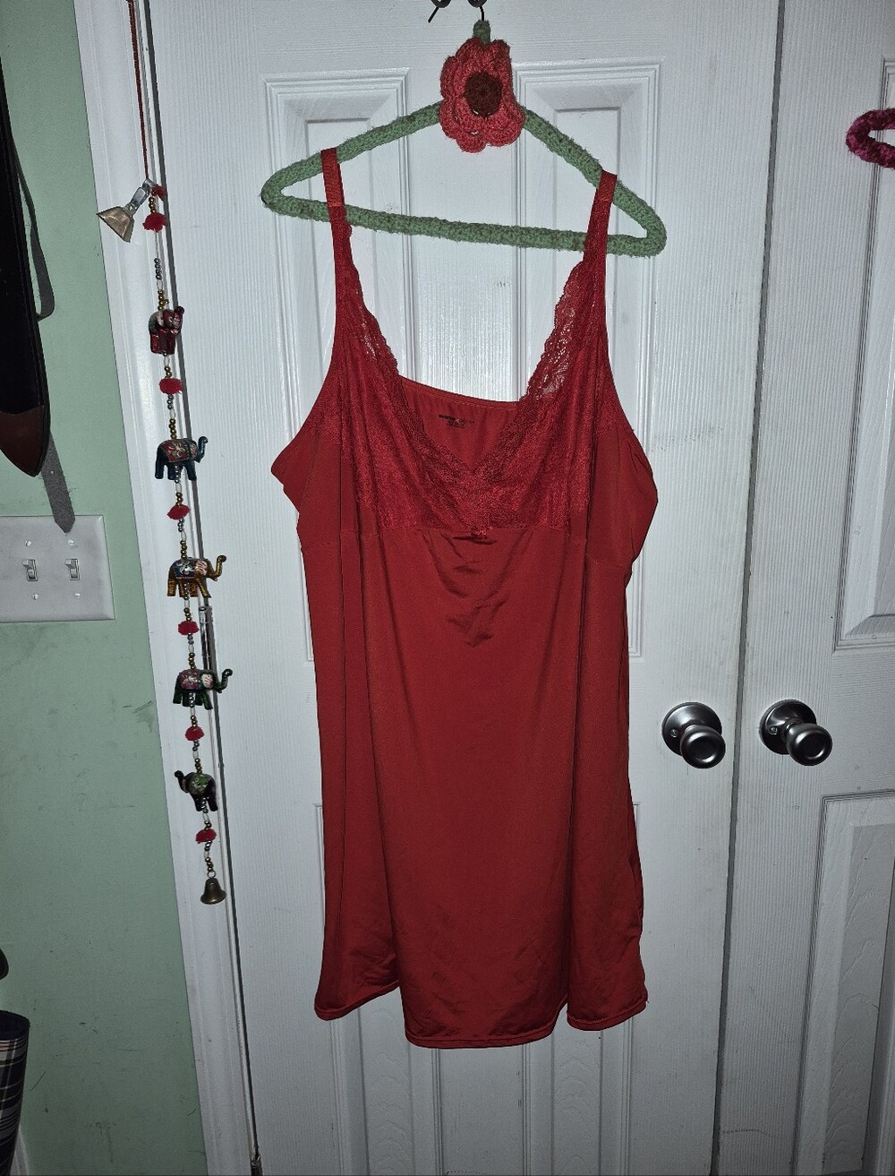 Avenue Red Lace-Trim Satin Chemise